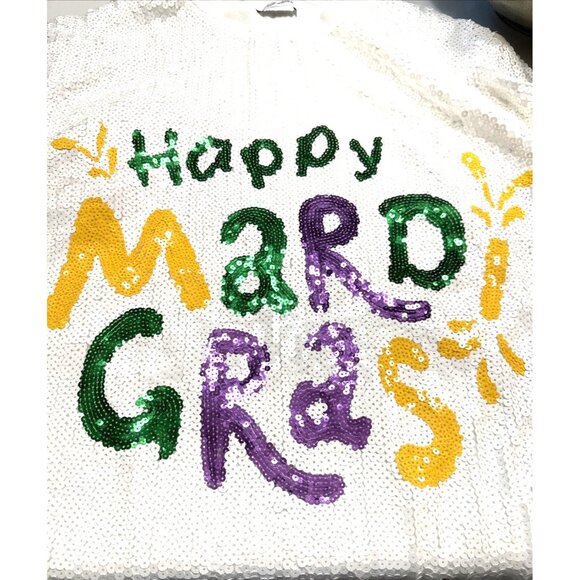 Happy Mardi Gras Sequin Dress/Tunic in White One Size Fits Most - Picture 4 of 5